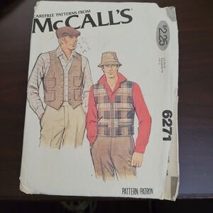 Vintage McCalls 6271 Mens Vest Cap Irish Hat Sewing Pattern 1978 Size 36-44